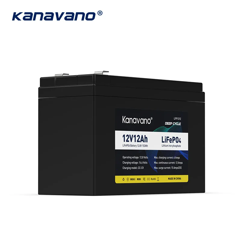 Kanavano Акумулаторна батерия LiFePO4 12V 12Ah Вградена 4S BMS за led осветителни тела, Домакински уреди + зарядно устройство 2A1