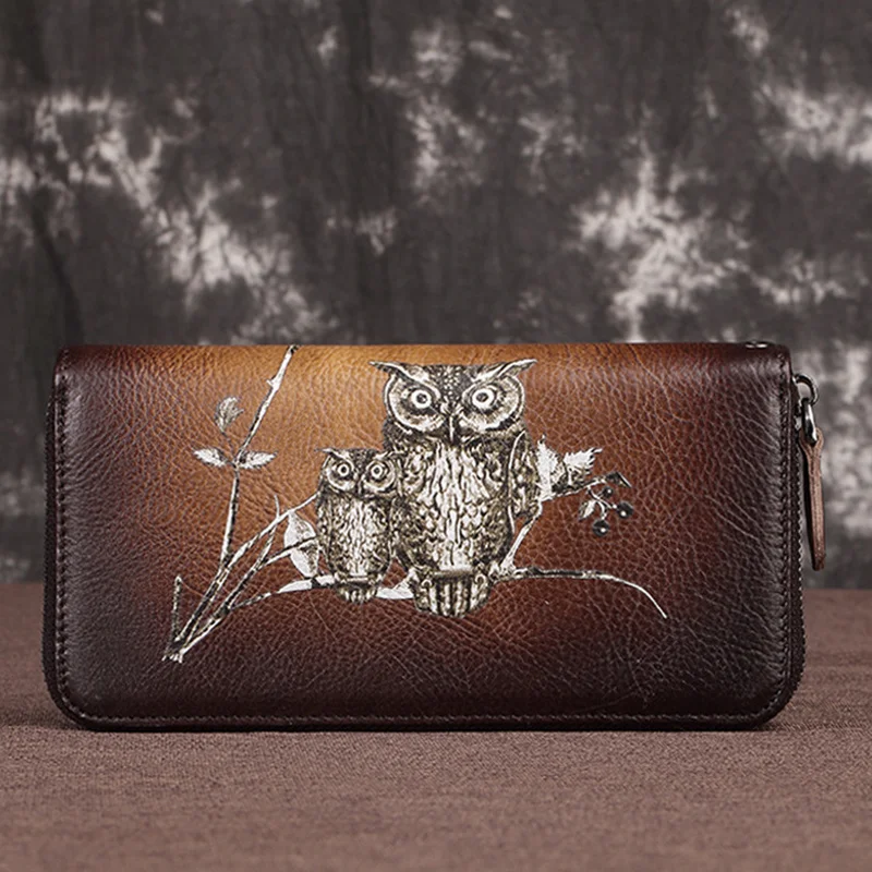 Нов дамски портфейл-клатч, удобна чанта с цип, женски пари клипове с няколко карти с орлиным принтом, ръчни чанти от естествена кожа, дълги портфейли1