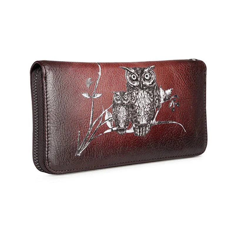 Нов дамски портфейл-клатч, удобна чанта с цип, женски пари клипове с няколко карти с орлиным принтом, ръчни чанти от естествена кожа, дълги портфейли2