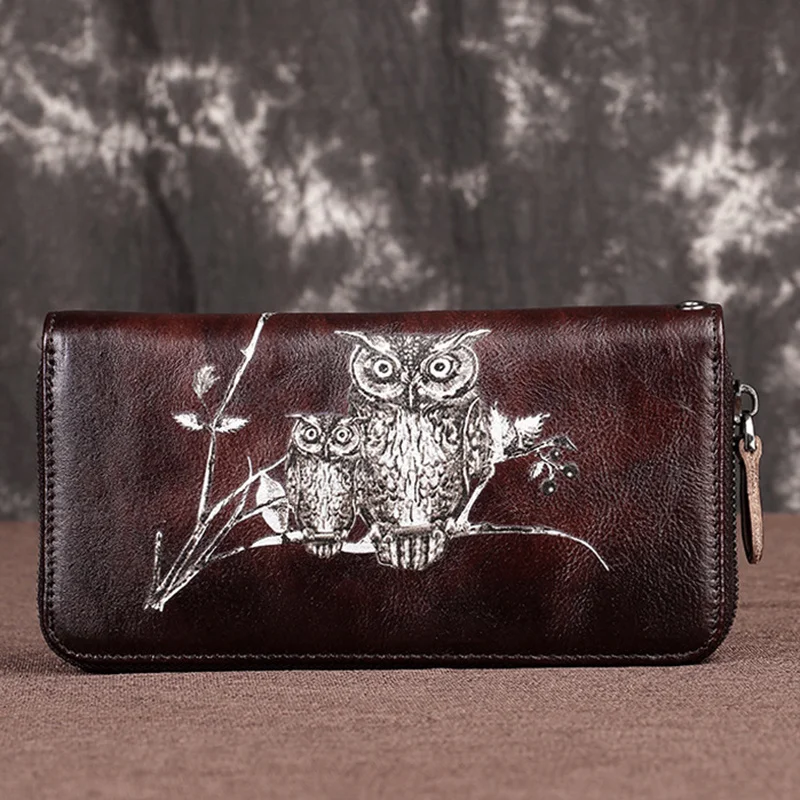 Нов дамски портфейл-клатч, удобна чанта с цип, женски пари клипове с няколко карти с орлиным принтом, ръчни чанти от естествена кожа, дълги портфейли4