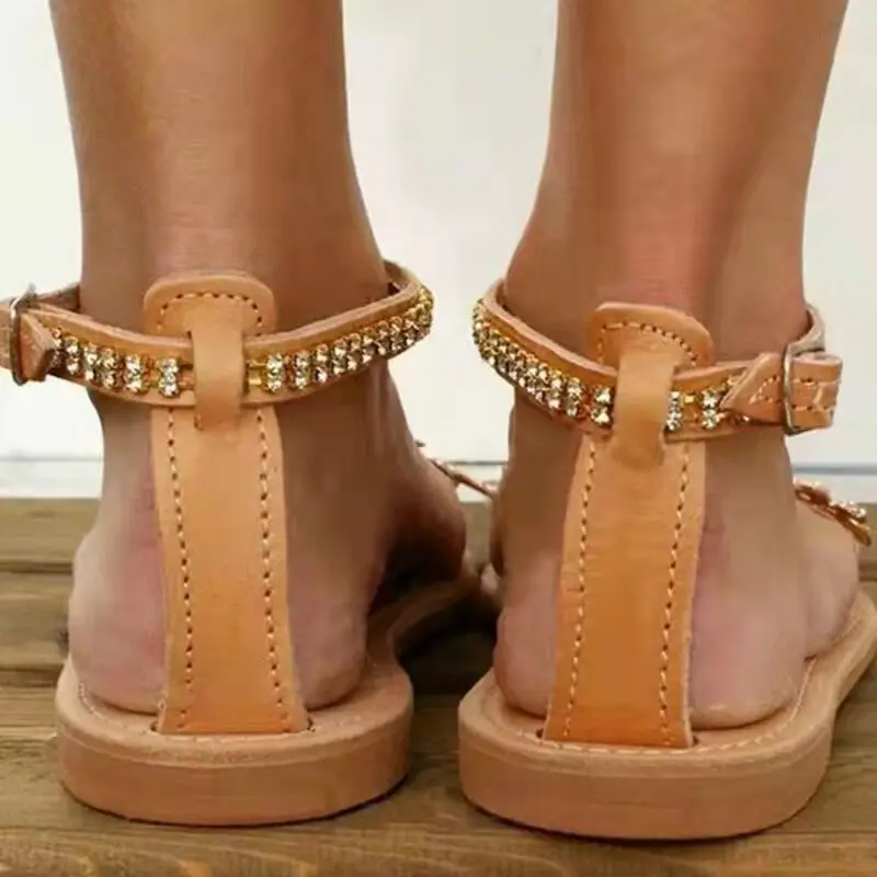 Летни сандали на равна подметка Дамски обувки впечатлява със своя бохемски стил Casual 2022 Плажни сватбени сандали и Обувки големи Размери с кристали, с отворени пръсти4