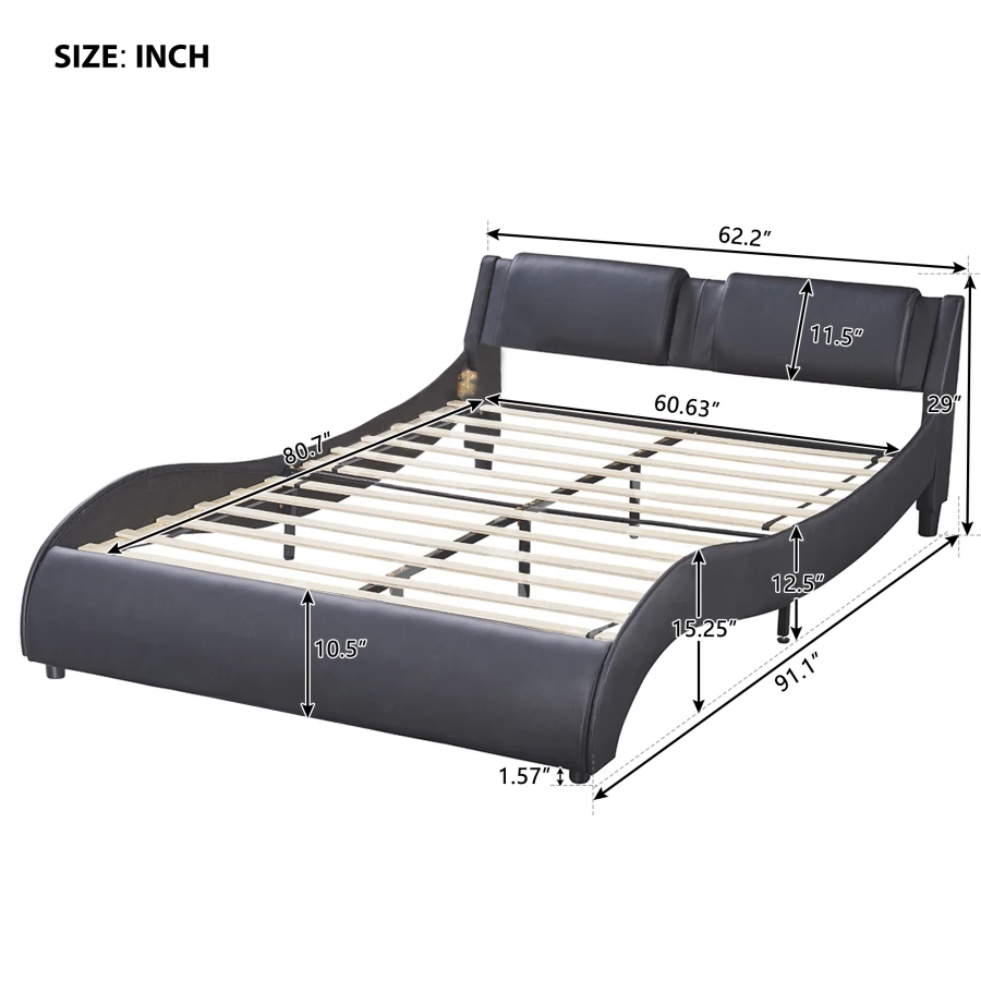 Легло-платформа с тапицерия от Изкуствена кожа размер Queen Size с led подсветка Рамка на легло с Решетчатыми5