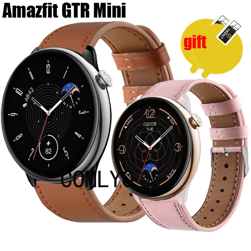 каишка за часовник 3в1 за Amazfit GTR Mini, кожена каишка, умни часовници, заменяеми колана, защитно фолио за екрана0