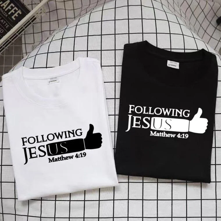 Followwing Jesus Матей 4 19 Мъжка Тениска с Принтом Религия Християнската Вяра Тениска с Бога в Светото Кръщение Roupas Ежедневни Облекла Унисекс2