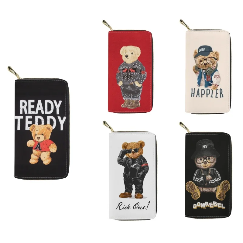 Модни кожени портфейли с принтом серията Wild Mini Bear за жени, дамски кожени притежателите на кредитни карти, клатч джоб, чанта за ръце в чантата си0