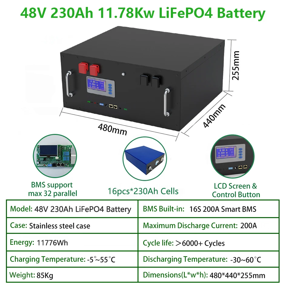 Батерия LiFePO4 48V 230Ah, 6000 дълбоки цикли, 32 паралелни инверторных на батерията за вашия КОМПЮТЪР-монитор с CAN RS4853