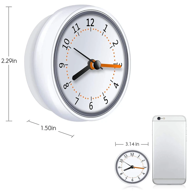 4X мини-часовници за душата на Водоустойчивост IP24 стенен часовник с вендузата за баня, акрилни часовници с вендузата за лице1