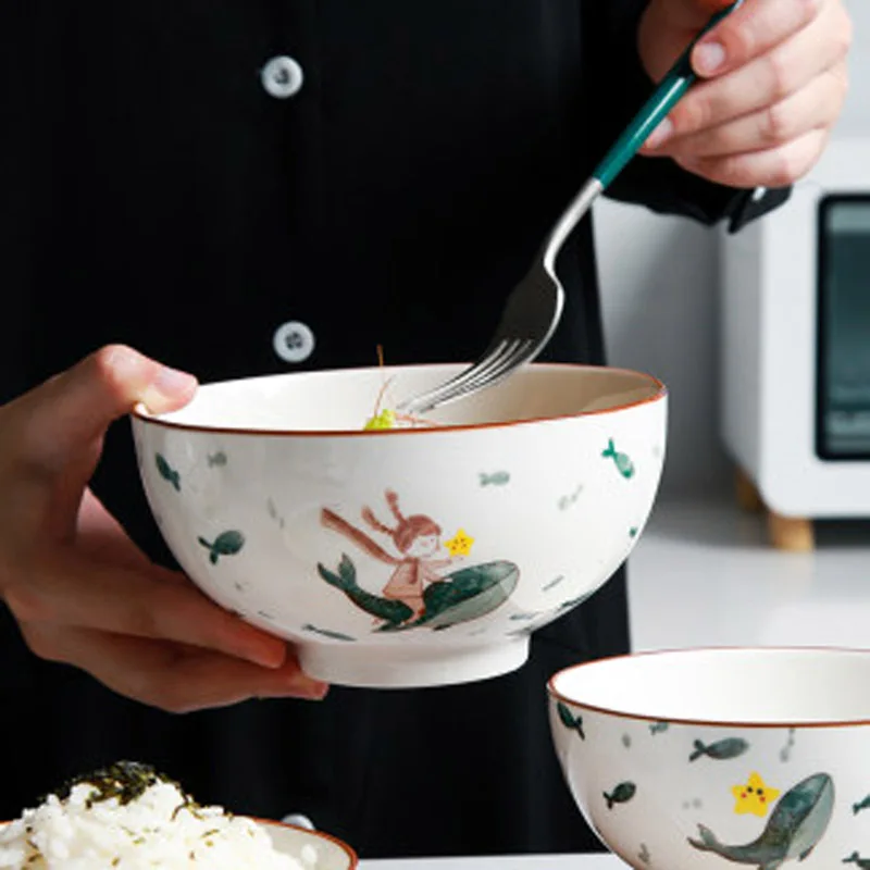 FANCITY Креативна керамични съдове в скандинавски стил, японската домакински ориз и купа, купа за супа, купа за рамена, купа за шапки, голяма лъжица суповая2
