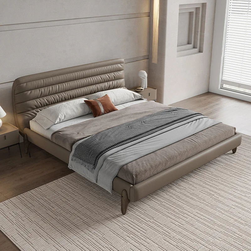 Италианската минималистичная кожено легло, минималистичная начало спалня, сватбена легло, дизайнерски благородна атмосферни двойно легло caterpillar soft b0