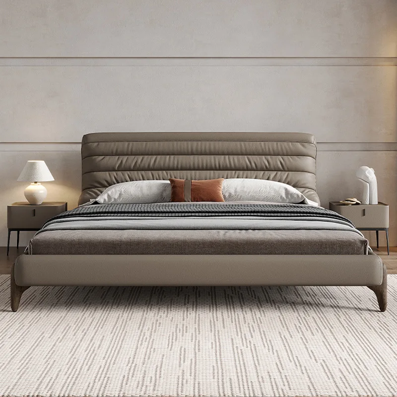 Италианската минималистичная кожено легло, минималистичная начало спалня, сватбена легло, дизайнерски благородна атмосферни двойно легло caterpillar soft b2