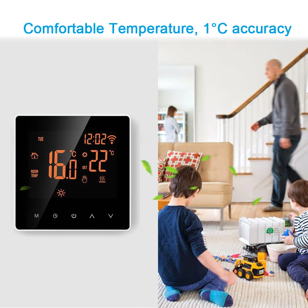 WiFi Интелигентни електрически термостат за подгряване на пода, регулатор на температурата на газов котел, управление на приложението, LCD дисплей, сензорен термостат0