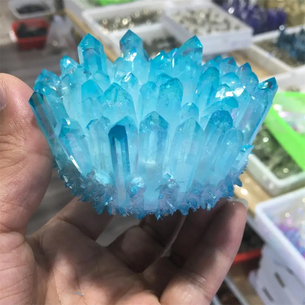 Естествен син гальванический прозрачен кристален клъстер камък, камък за demagnetization руда, чист химиотерапевтический енергиен декоративен камък3