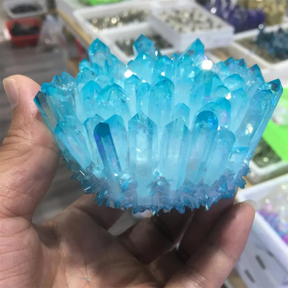 Естествен син гальванический прозрачен кристален клъстер камък, камък за demagnetization руда, чист химиотерапевтический енергиен декоративен камък4