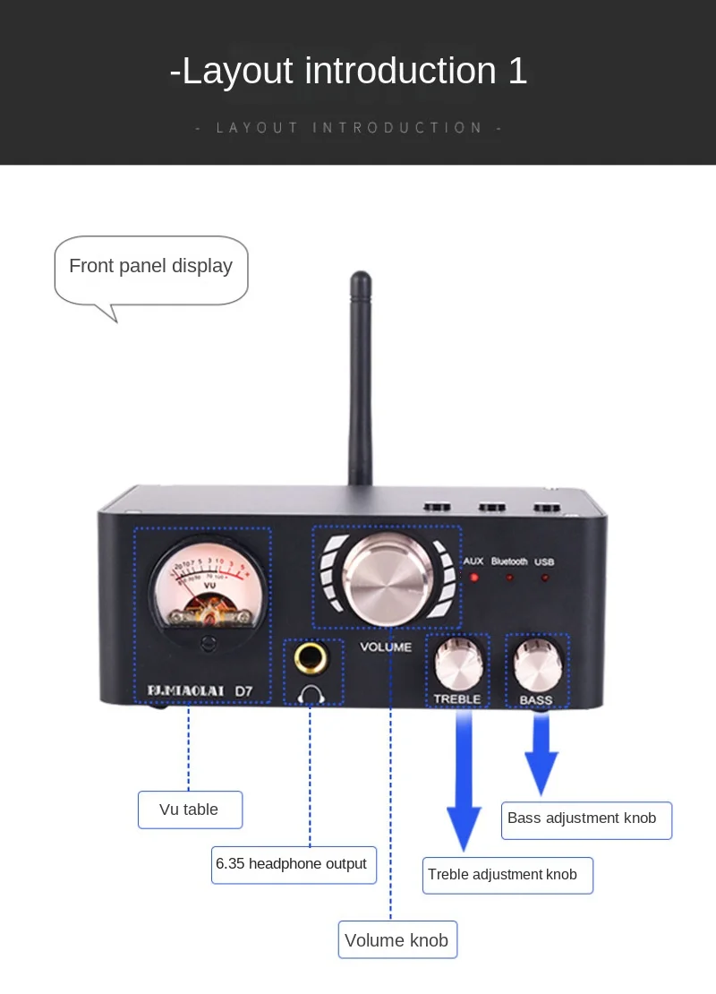 PJ. MIAOLAI D7 Hi-Fi Bluetooth Аудио Усилвател NE5532 MA12070 Усилвател за Слушалки и AUX, USB 80 W × 2 За Домашен Усилвател С VU-метра4