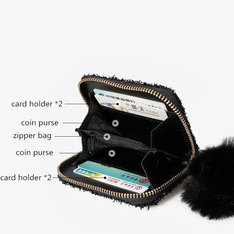 PURDORED 1 бр., женски държач за карти с черни пайети, калъфче за визитки от изкуствена кожа с кожа топка, лъскав портфейл за монети, тънък портфейл за пари1