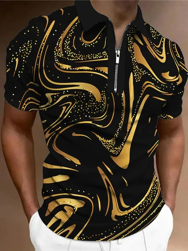 Мъжка риза с къси ръкави с геометричен градиентным художествен принтом, риза с къси ръкави с цип с 3D принтом1
