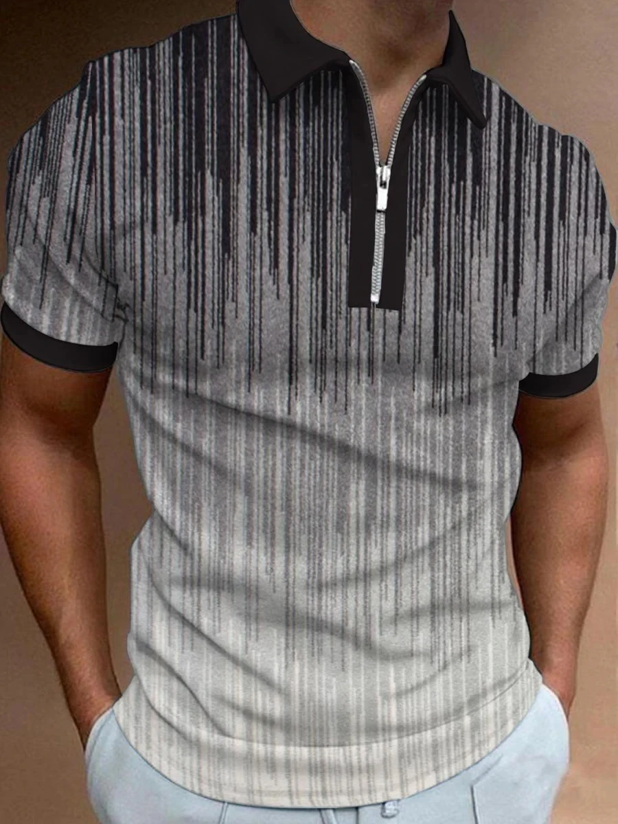 Мъжка риза с къси ръкави с геометричен градиентным художествен принтом, риза с къси ръкави с цип с 3D принтом5
