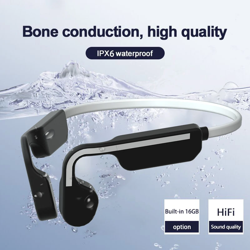 Слушалки с истинска костна проводимост, безжични слушалки за плуване, съвместими с Bluetooth 5.0, водоустойчиви спортни слушалки IPX6, микрофон0