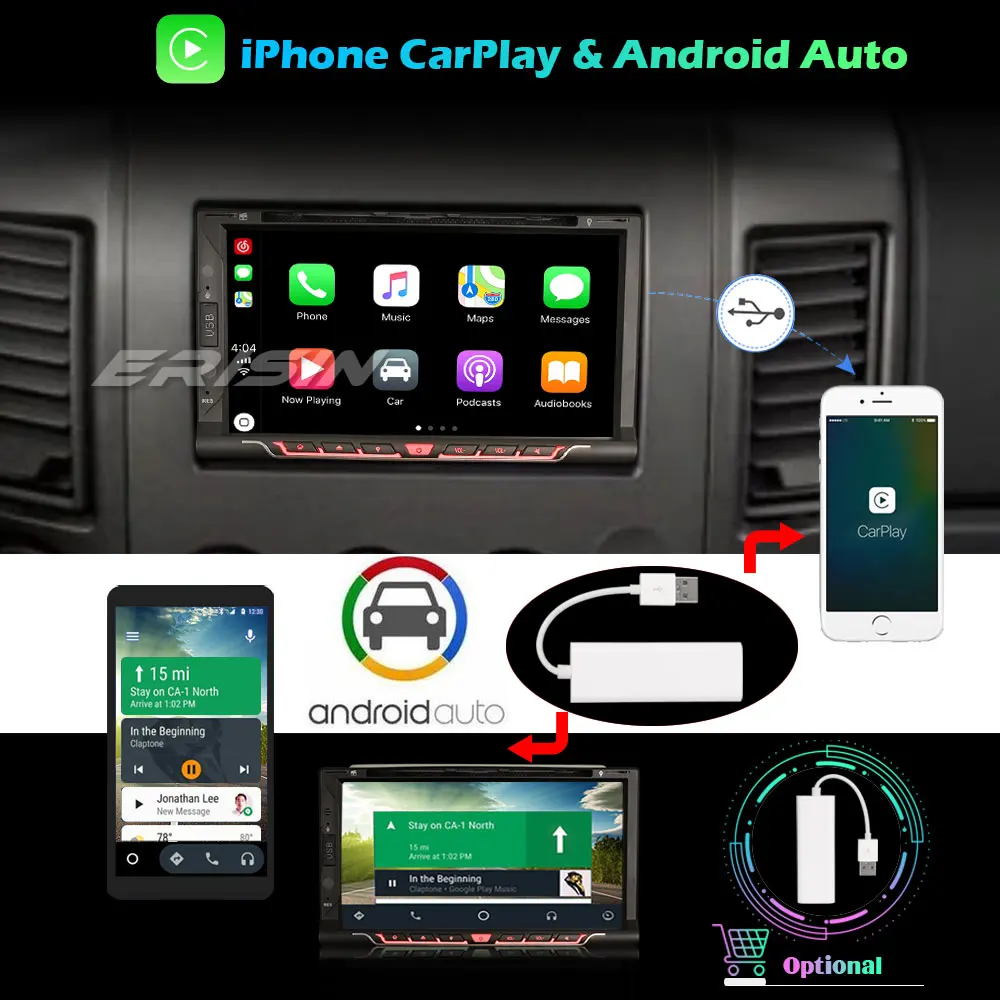 Erisin 5137 Android 10,0 Универсален Автомобилен Стерео CarPlay GPS, WiFi, Bluetooth ГУМИТЕ DVB-T2 DAB + Радио OBD2 DVR USB SD 2Din CD / DVD Navi5