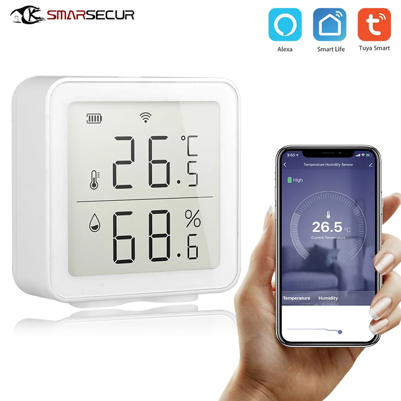 Sasha Smart WIFI Сензор за температура и влажност на въздуха, Детектор за, Монитор, Влагомер за стая, термометър с LCD дисплей Алекса Google0