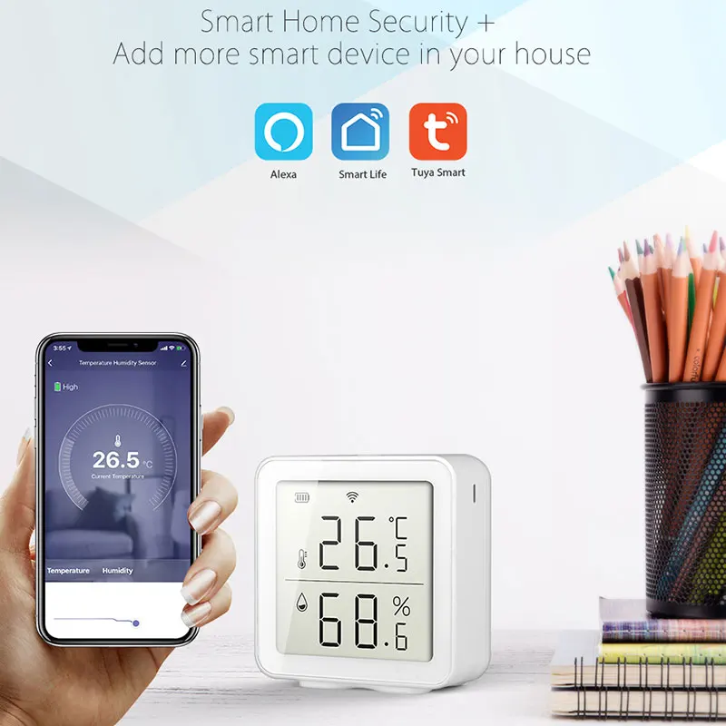 Sasha Smart WIFI Сензор за температура и влажност на въздуха, Детектор за, Монитор, Влагомер за стая, термометър с LCD дисплей Алекса Google1