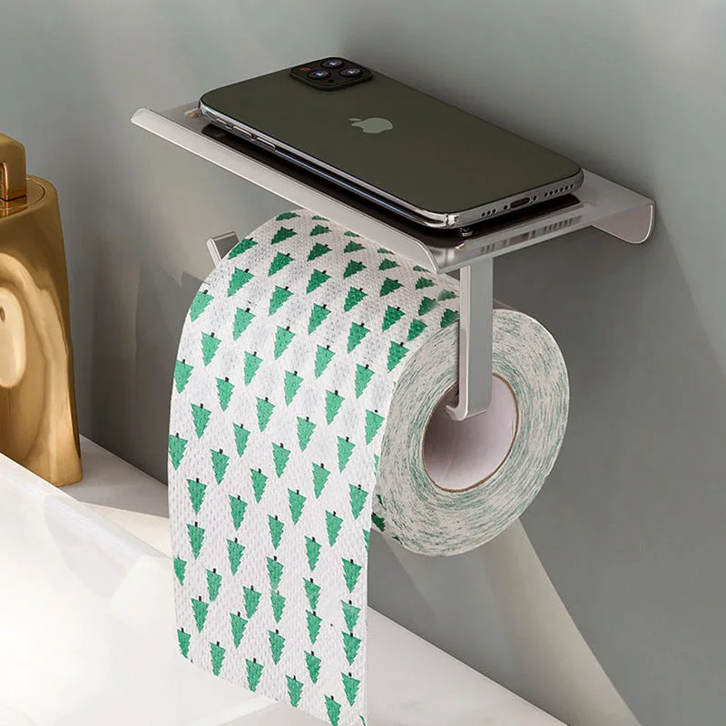 Държач за тоалетна хартия, рафт и с тава, аксесоари за баня, кухненски стенен държач за ролка тоалетна хартия0