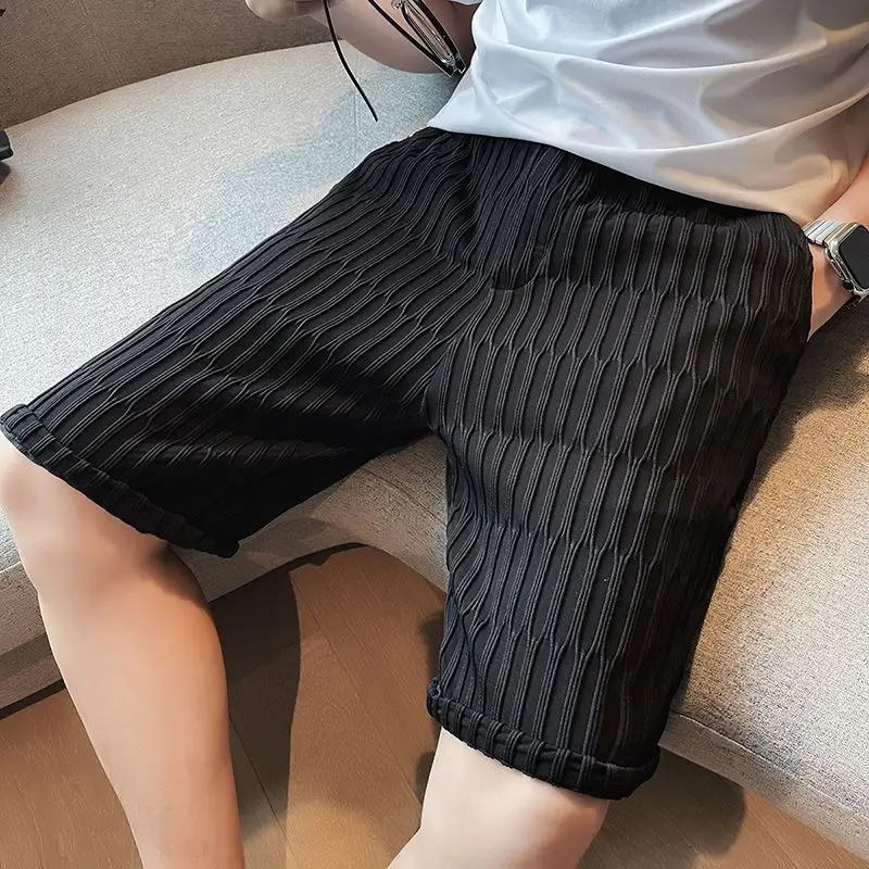 Ежедневието на обикновен панталони до коляното, мъжки облекла, младежка енергия, универсални летни един стилен корейски къси панталони с еластичен шнурком0