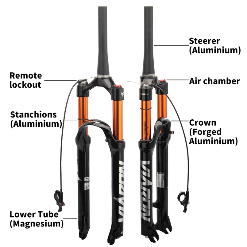 Вилица VIARON МТБ Solo Air от магнезиева сплав, окачване за планински велосипеди, 29-инчов конусовидна тръба, Дистанционно заключване ход 120 мм1