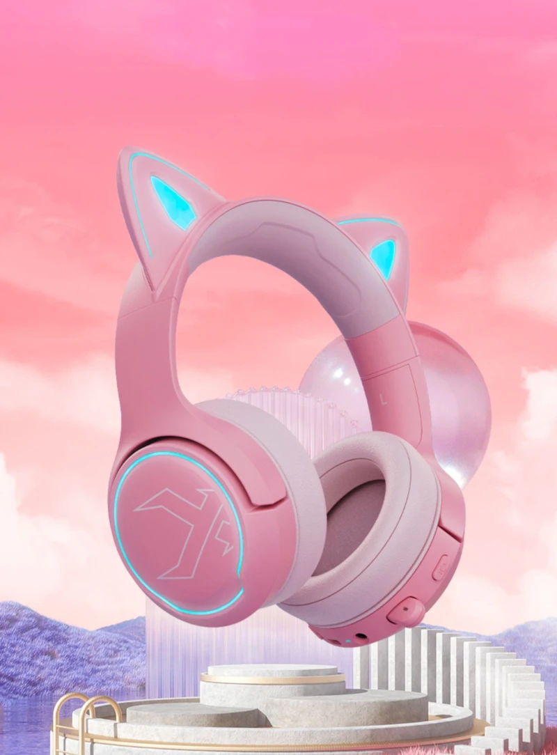 XIBERIA M17 Розови Сладки Котешки Уши Детска Киберспортивная Слушалки RGB Light Трехрежимные Безжични Bluetooth Слушалки за Момичета5