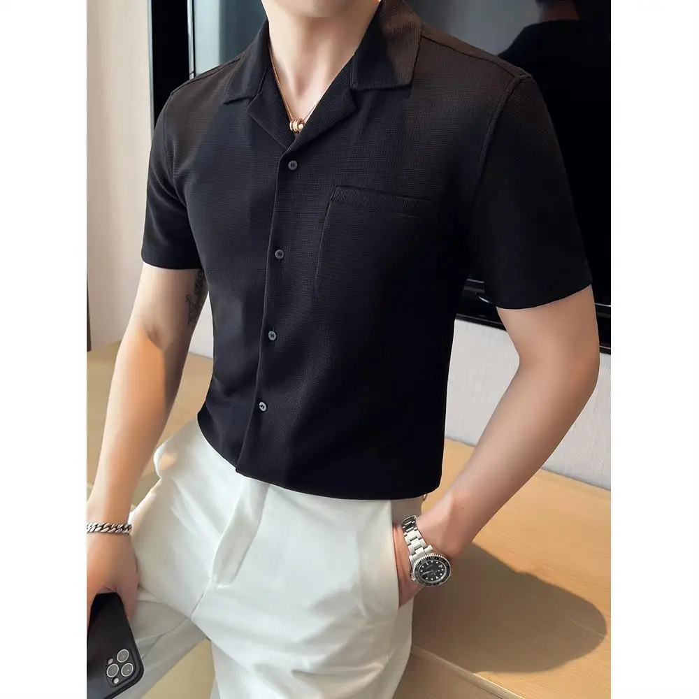 Модни нови мъжки ризи поло с къс ръкав, однотонная лятна градинска дрехи, ежедневни модерни мъжки блузи от коприна лед, класически ризи магистрала a670