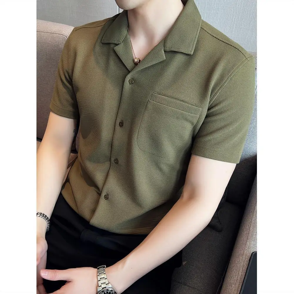 Модни нови мъжки ризи поло с къс ръкав, однотонная лятна градинска дрехи, ежедневни модерни мъжки блузи от коприна лед, класически ризи магистрала a671
