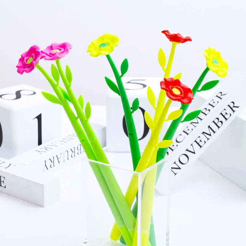 20 бр/опаковане. корейски гел химикалки Kawai Rose Flower Синьо мастило Мультяшные творчески канцеларски материали Забавно класно училище офис нещо молив случай чанта1