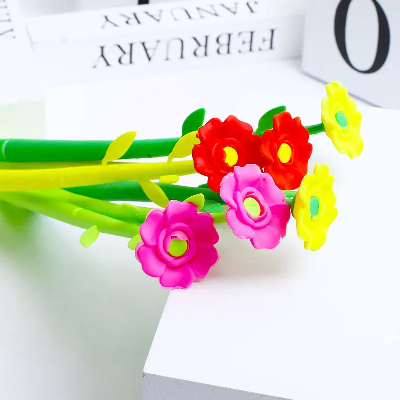 20 бр/опаковане. корейски гел химикалки Kawai Rose Flower Синьо мастило Мультяшные творчески канцеларски материали Забавно класно училище офис нещо молив случай чанта5