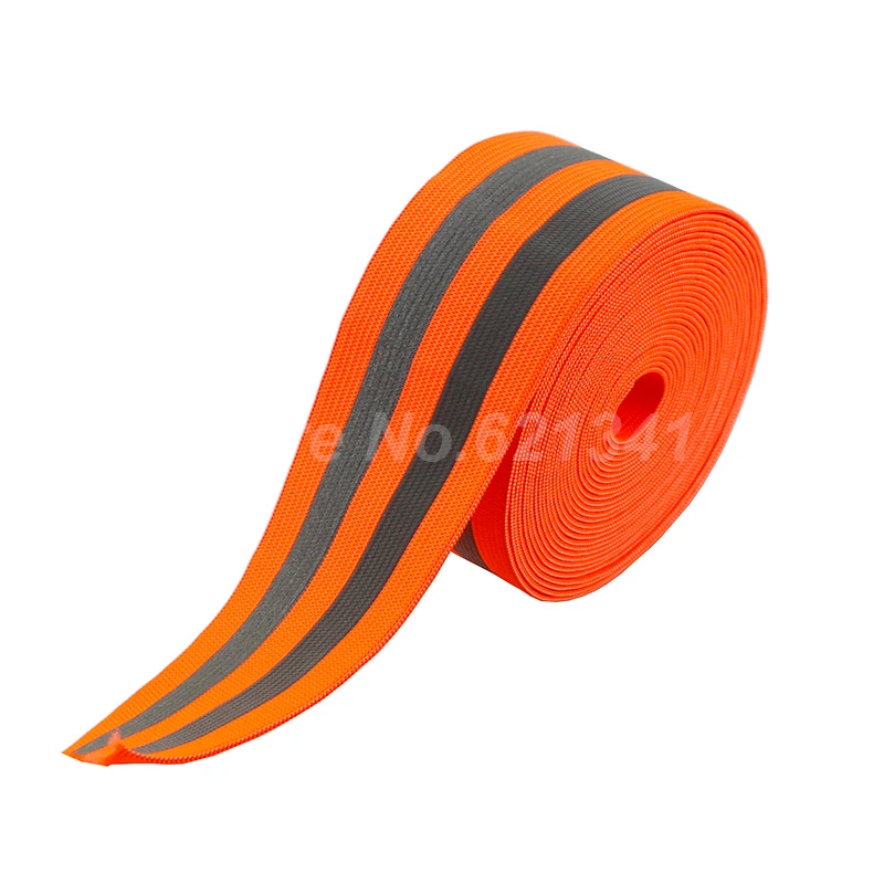 Оранжево-сребриста светоотражающая еластична лента, кабел, текстилен колан 50 mm x двойна 10 мм0