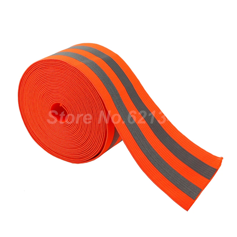 Оранжево-сребриста светоотражающая еластична лента, кабел, текстилен колан 50 mm x двойна 10 мм1
