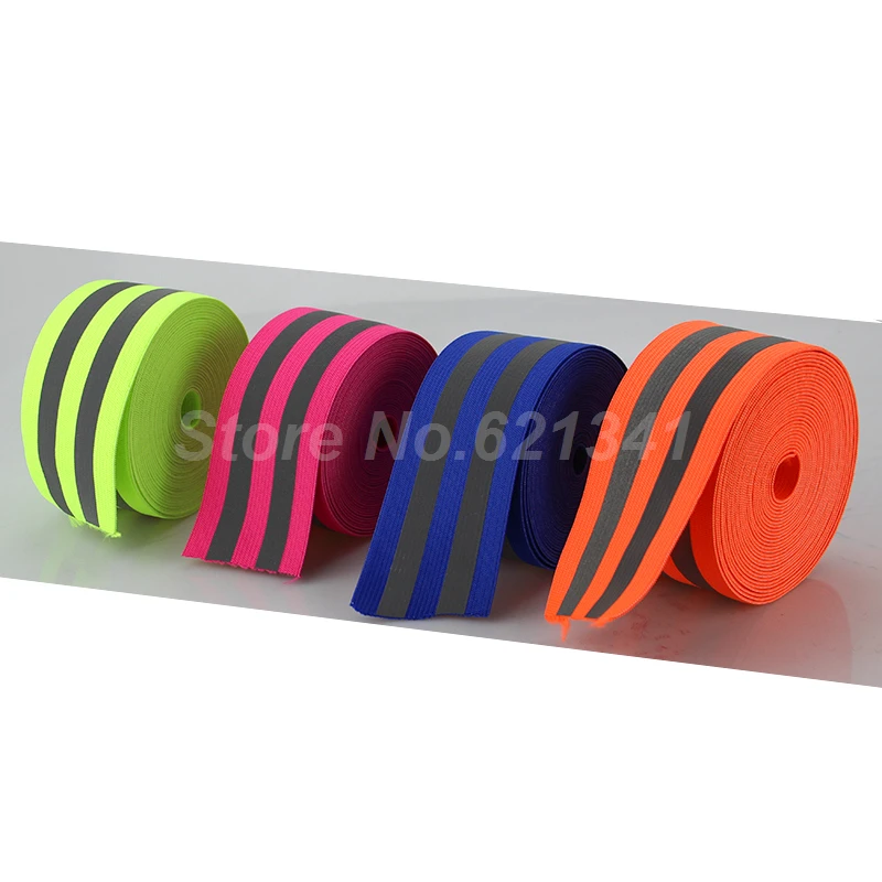 Оранжево-сребриста светоотражающая еластична лента, кабел, текстилен колан 50 mm x двойна 10 мм3