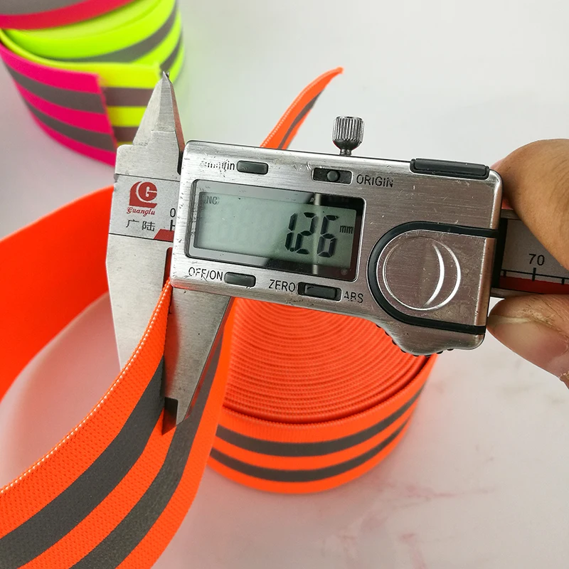 Оранжево-сребриста светоотражающая еластична лента, кабел, текстилен колан 50 mm x двойна 10 мм5