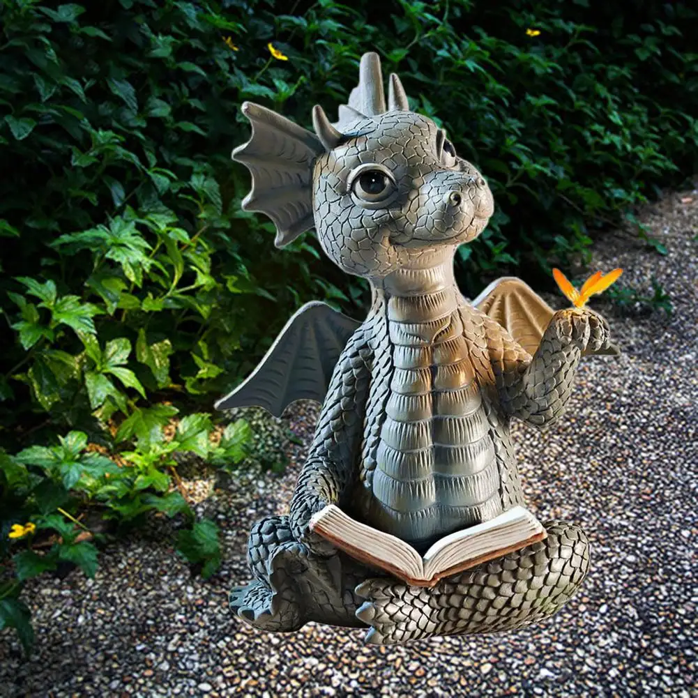 Градинска статуя, Реалистични Екологично чисти декоративни Пеперуди от смола, Дракончик, Книга за четене, Скульптурная фигурка за градината1