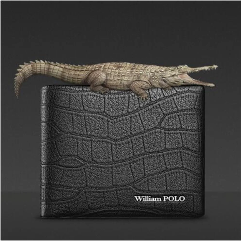 Марка с високо качество, модерен крокодил модел 2023, нов кратък кожен мъжки портфейл, най-дългата корейската версия на мъжки портфейл0
