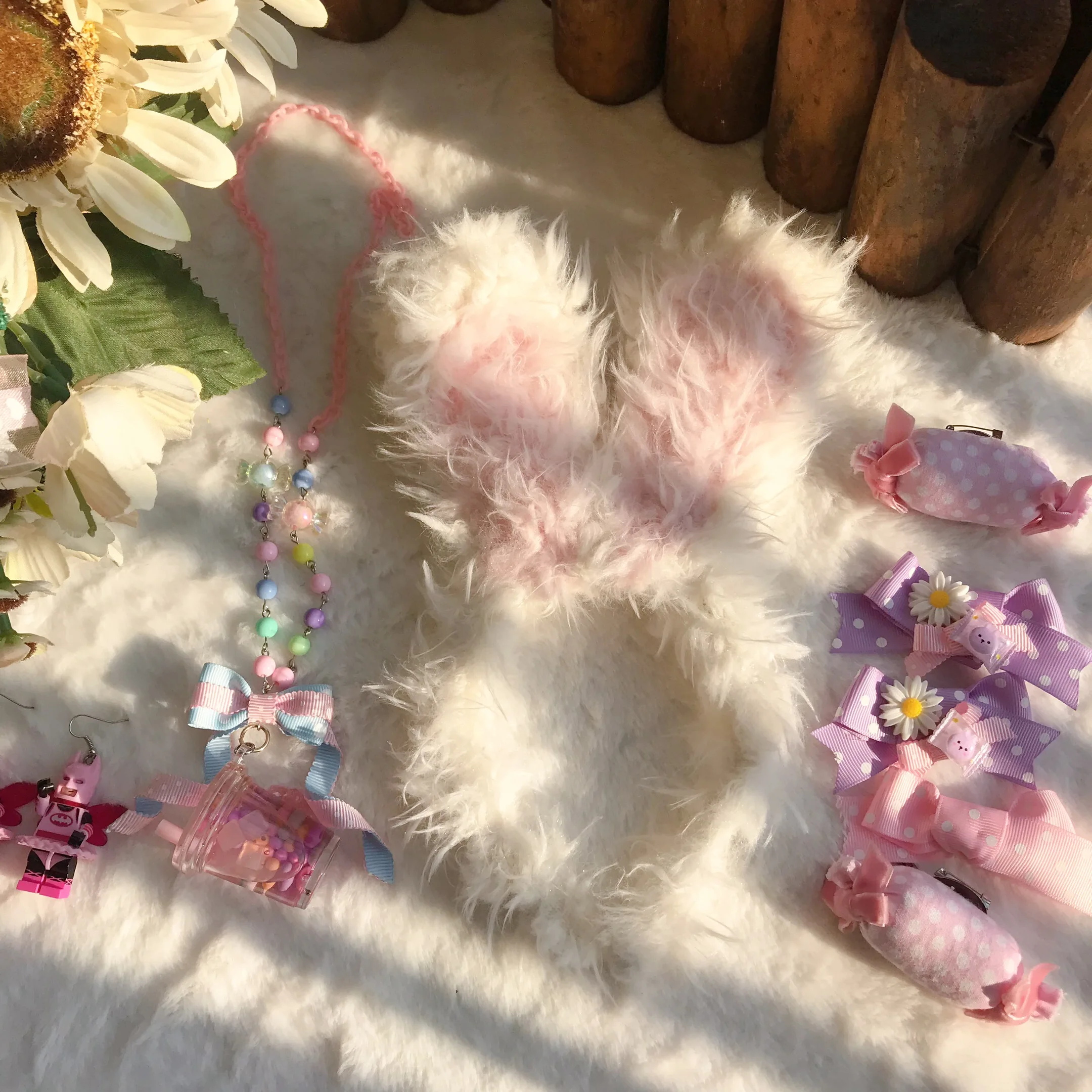 прическа в стил Лолита, млечен заек, блестящо волосатое заячье ухо, ръка, Лолита, kc, японски сладък бял есен и зима2