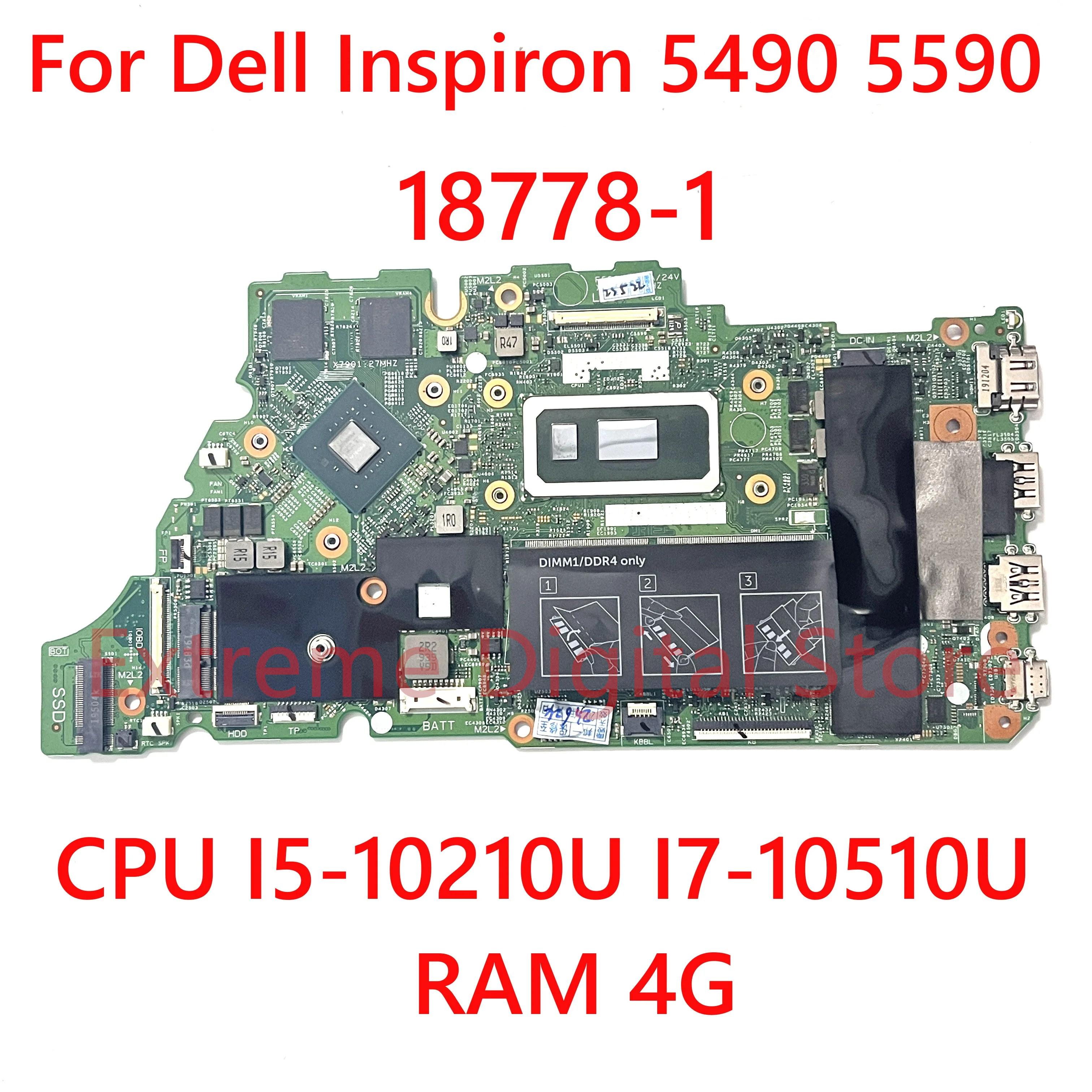 За лаптоп DELL Inspiron 5490 5590 на дънната платка 18778-1 с процесор I5-10210U I7-10510U RAM 4G 100% тествана напълно0