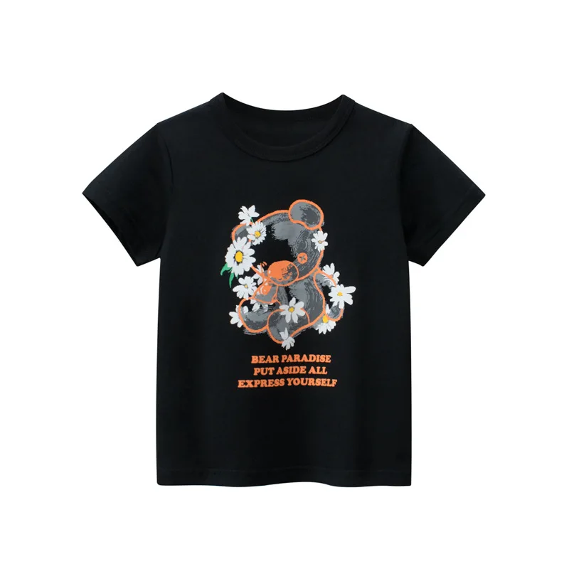 Корейска детска тениска с къс ръкав и шарките Хубава Мечка Топ с кръгло деколте, Дрехи за малките момичета, Детски Дрехи 2023, Пролетно-летни дрехи0