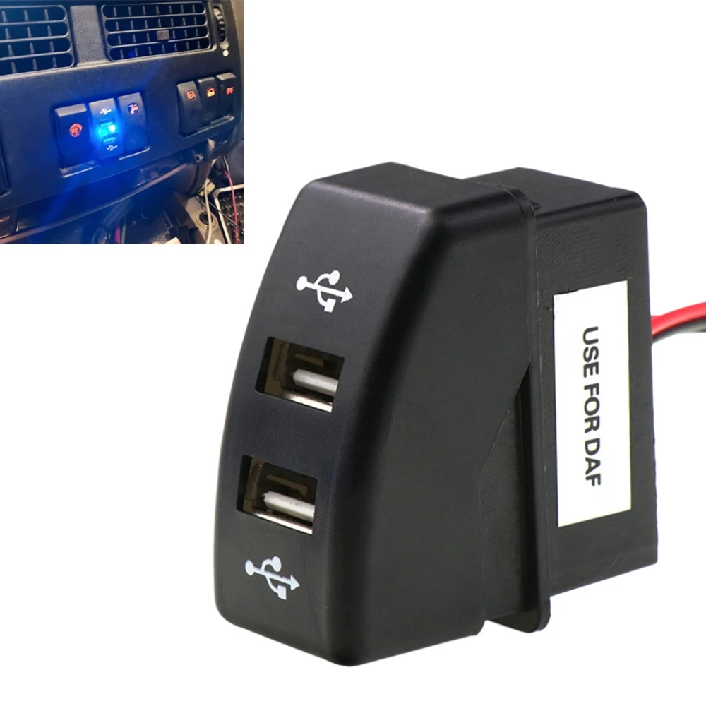 Зарядно за кола с два USB конектори 5V 2.1 A, автомобили USB-изход, автомобилни аксесоари за товарни автомобили XF 95 XF 105 106 95 CF1