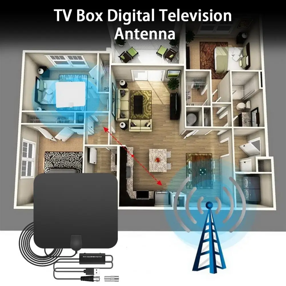 Професионална Телевизионна антена 37dBI с висок коефициент на усилване за помещения, усилвател на сигнала 1080P, телевизионна антена, приемане на сигнала1