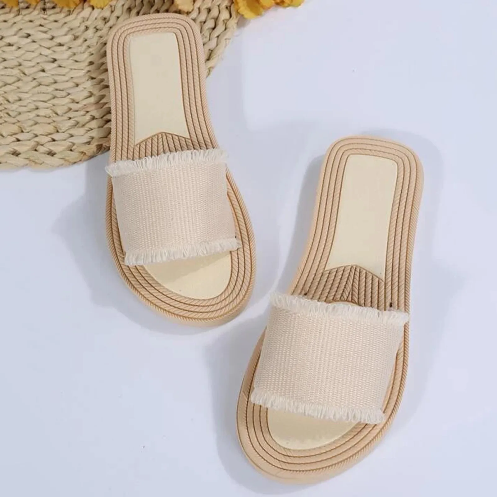 Дамски обикновена плажни чехли на равна подметка, ежедневни летни модни сандали на равна подметка с отворени пръсти, плажни чехли zapatillas4