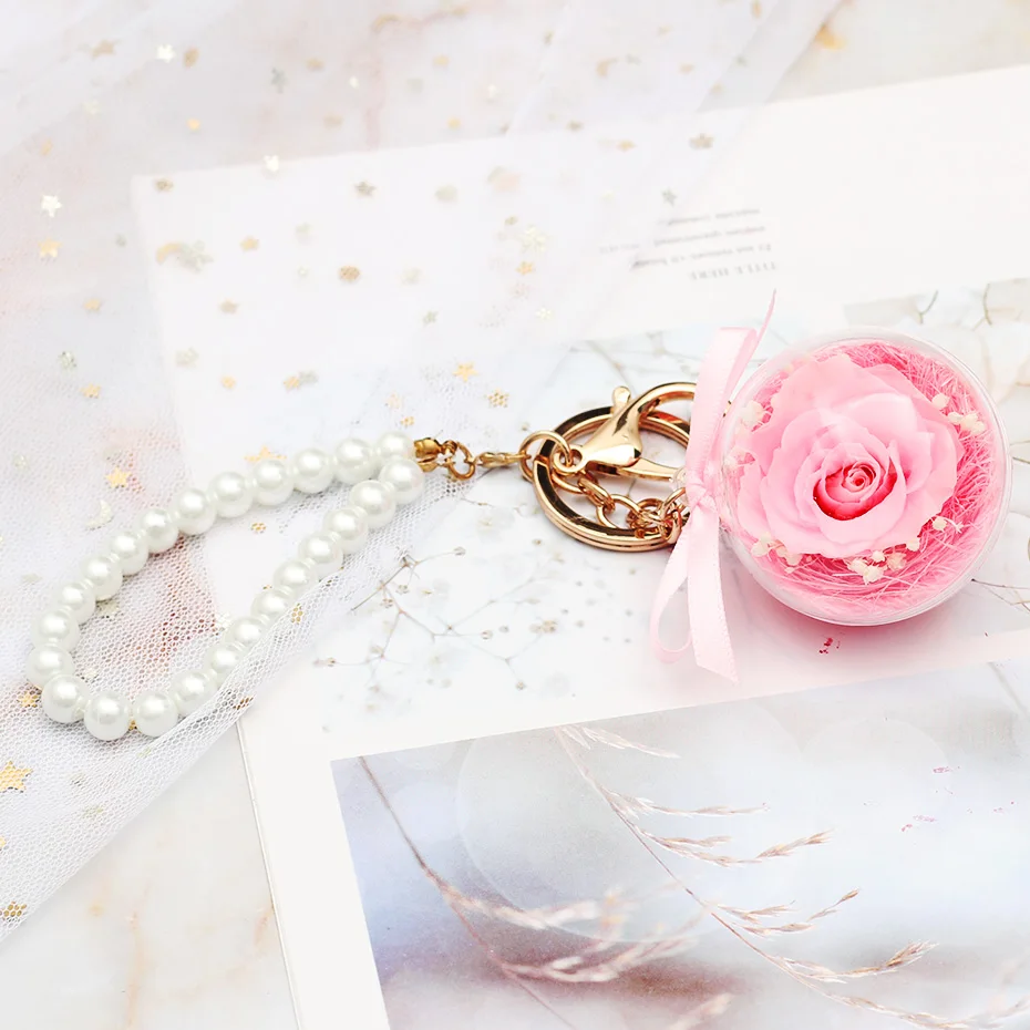 Модни Сам Записани вечните цветя Скъпа ключова линк Истински розов балон Истински свежи рози Цвете Коледни подаръци за Свети Валентин4