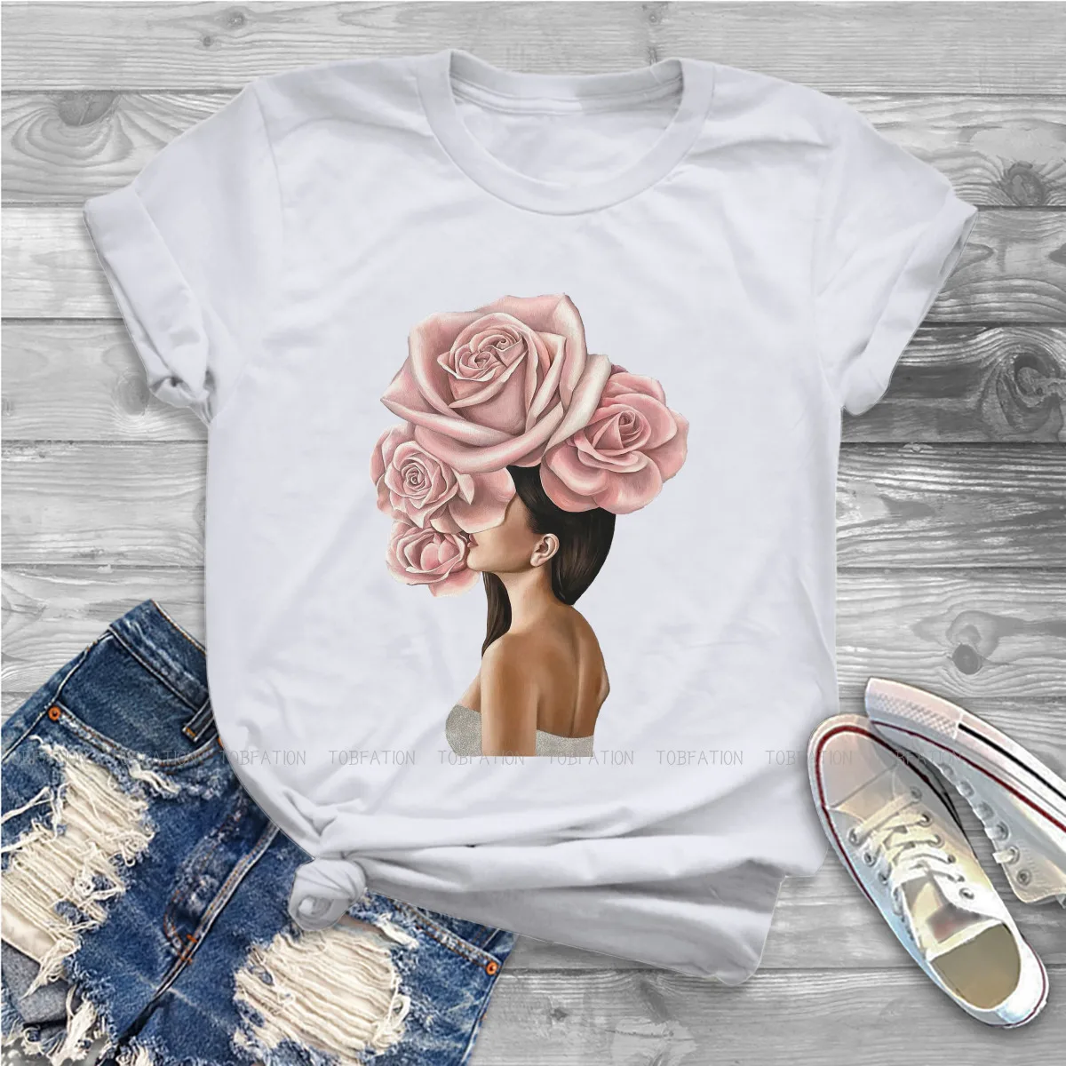 Pink Lady Rose, дамски дрехи, любител на цветя, графични дамски тениски, реколта графични свободни блузи, тениски Kawaii, градинска дрехи за момичета1