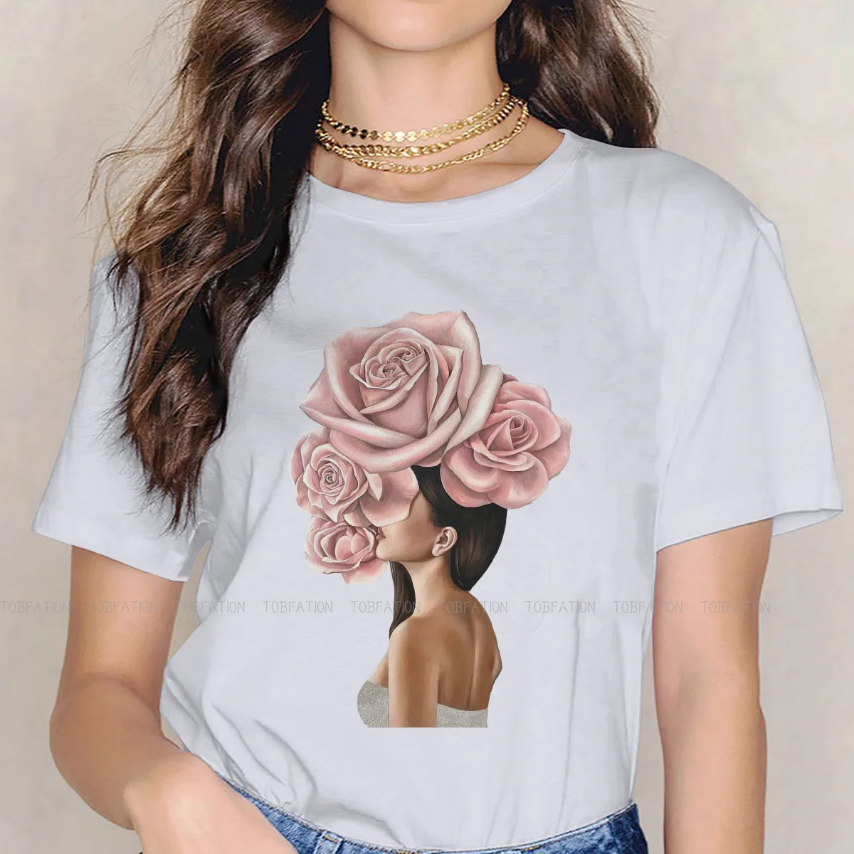 Pink Lady Rose, дамски дрехи, любител на цветя, графични дамски тениски, реколта графични свободни блузи, тениски Kawaii, градинска дрехи за момичета3