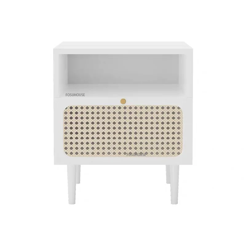 Скандинавска дървено шкафче за спалня Мебели от ратан минималистичен творчески нощното шкафче, удобно за съхранение на ретро нощни Кабинет2