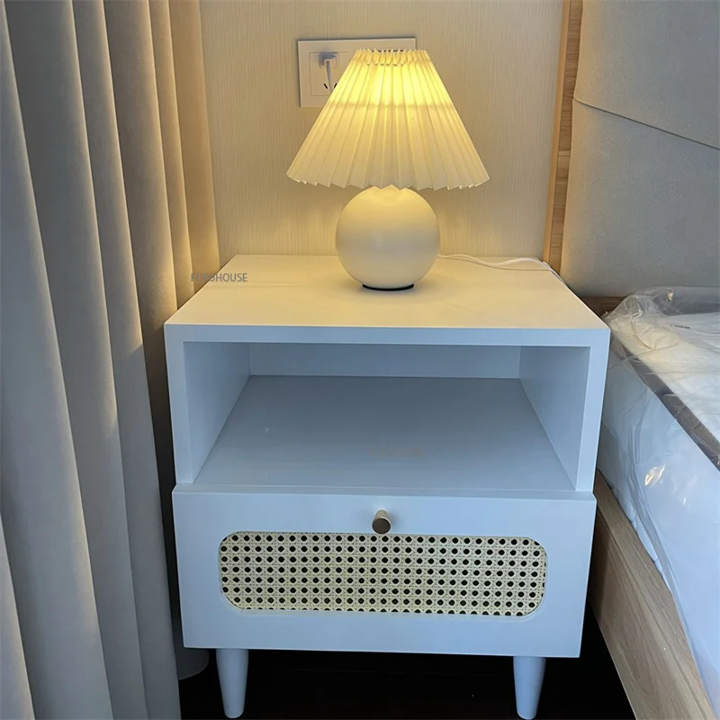 Скандинавска дървено шкафче за спалня Мебели от ратан минималистичен творчески нощното шкафче, удобно за съхранение на ретро нощни Кабинет4